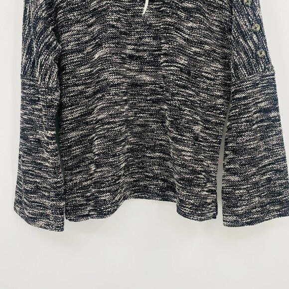 New Madewell Size XXS Black & White Spacedye Button Shoulder Wide Sleeve Sweater - Picture 4 of 8